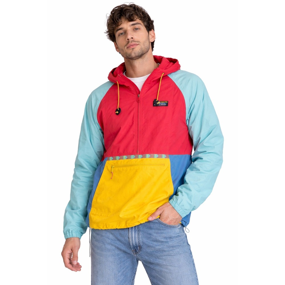 L.L.Bean S Anorak Windbreaker Men Red Yellow Blue Colorblock Excellent 505301